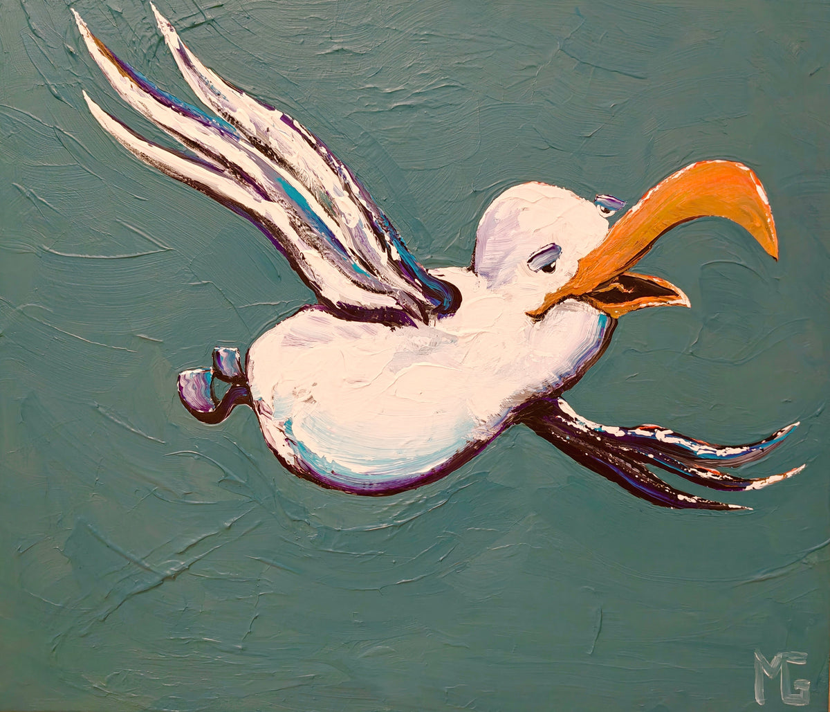 Originalt maleri - Måge, 70x60 cm, Morten Gaarden