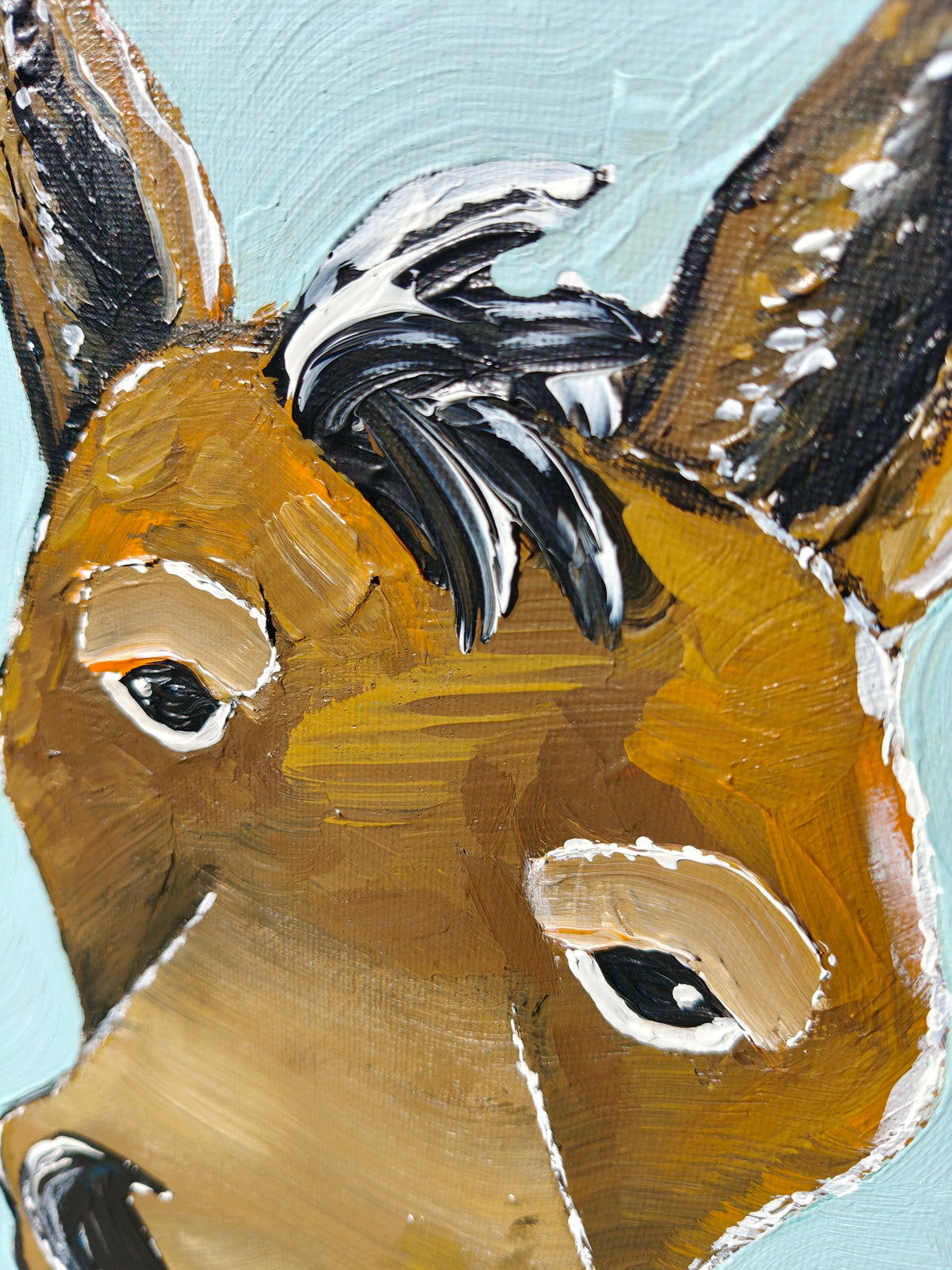 Hest med mælkebøtte — Original akrylmaleri