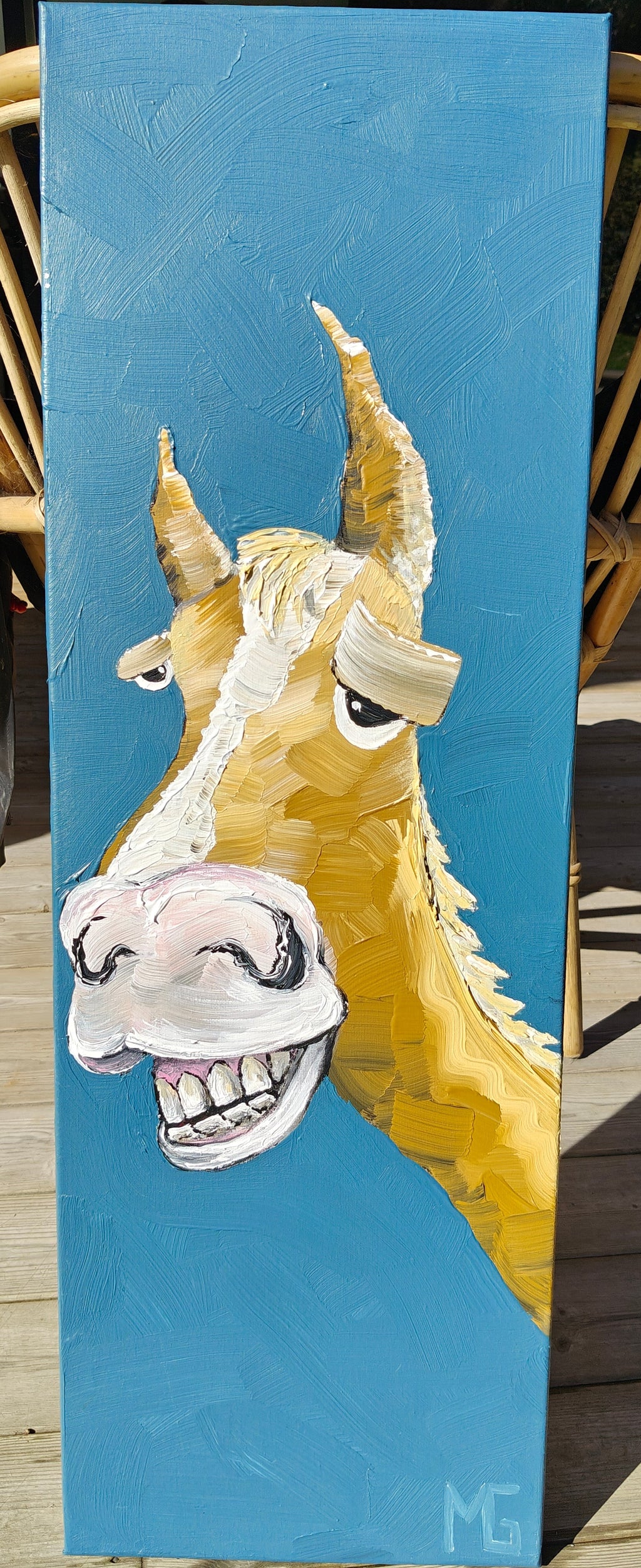 Hest med smil — Original akrylmaleri