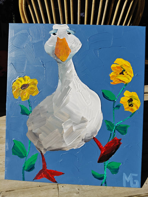 Gås med blomster – original maleri