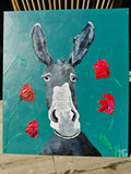 Æsel med valmuer – originalmaleri