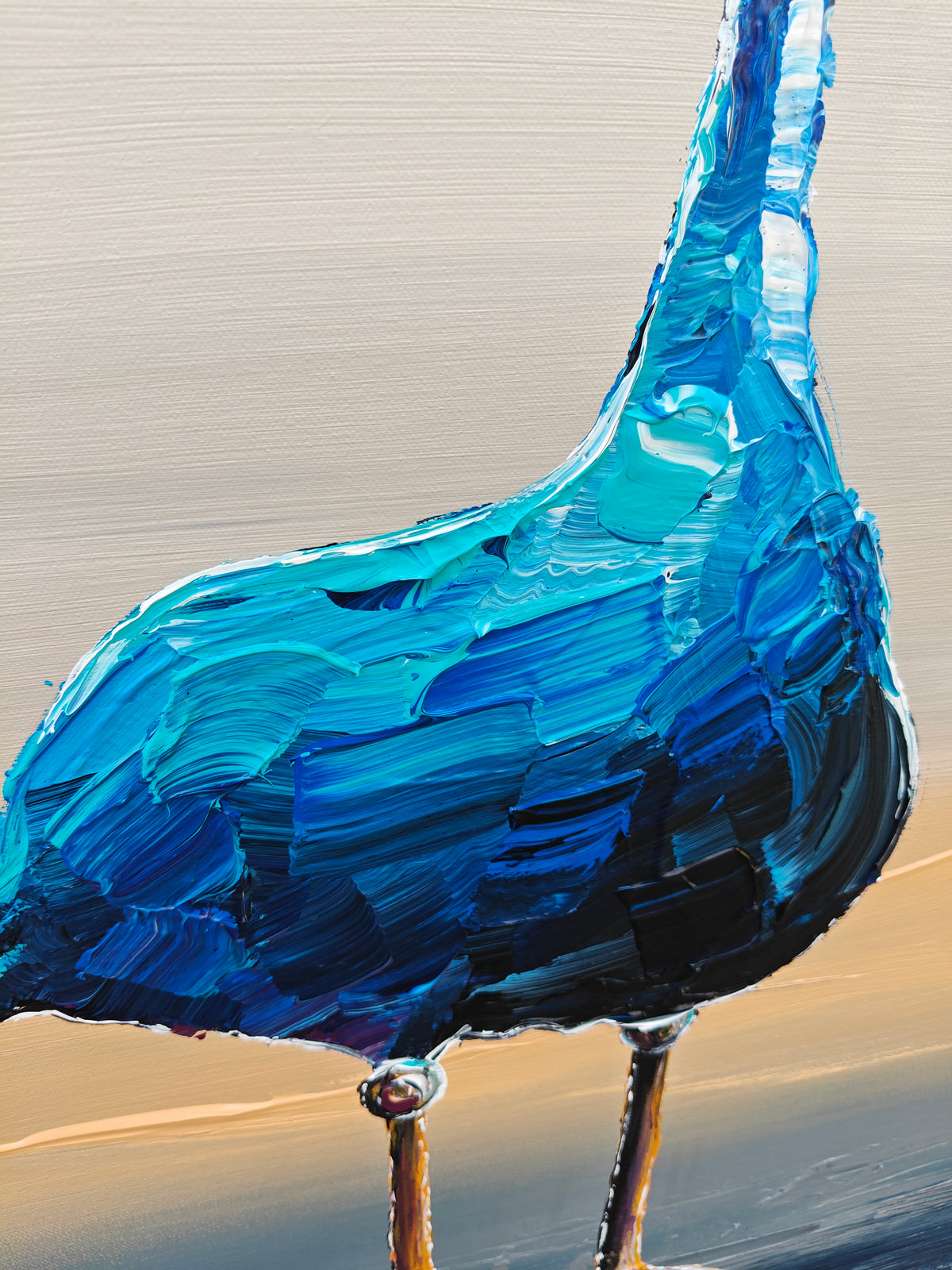 Blå fugl – 100x50 cm – Original dyremaleri i akryl