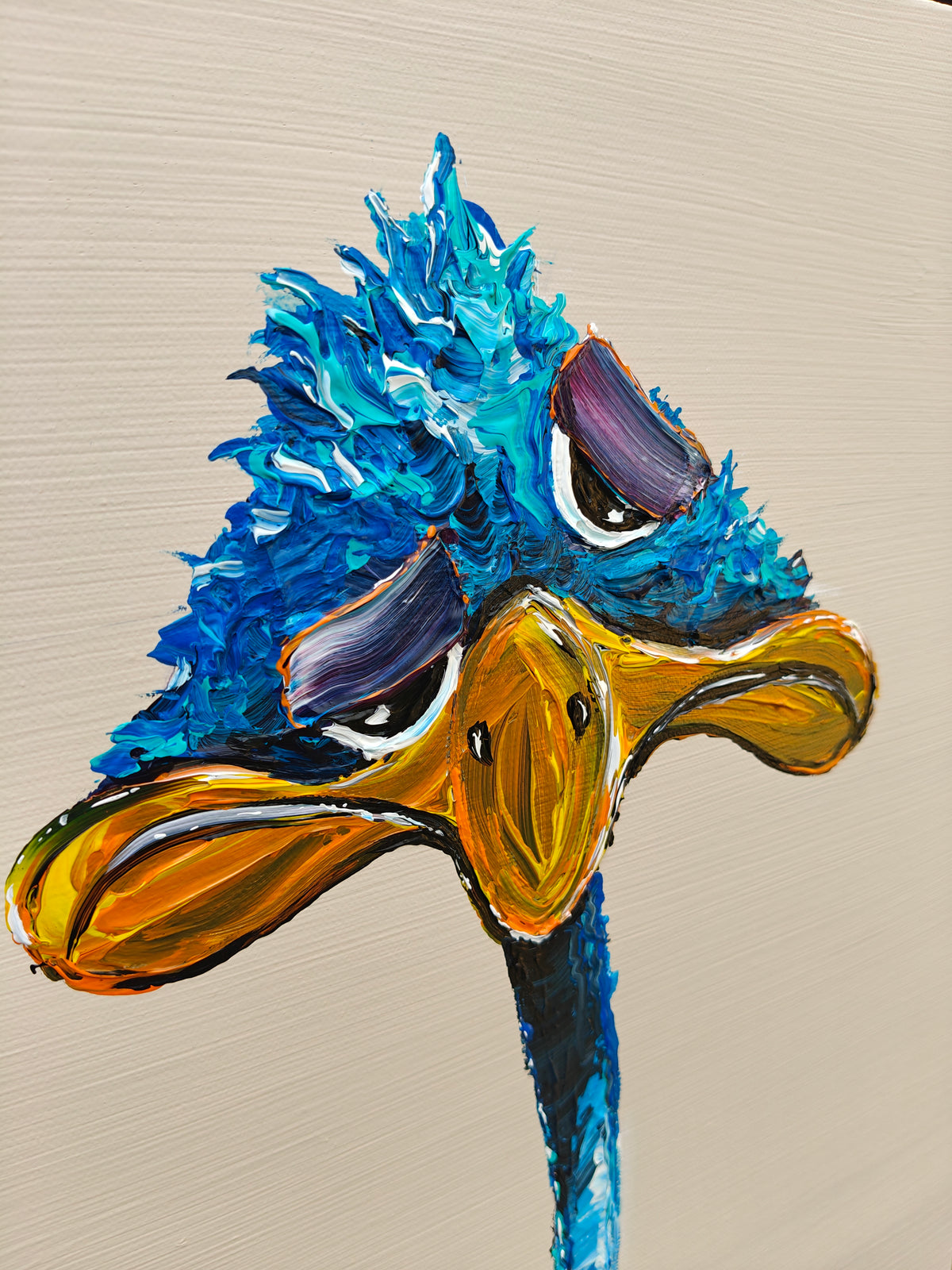 Blå fugl – 100x50 cm – Original dyremaleri i akryl
