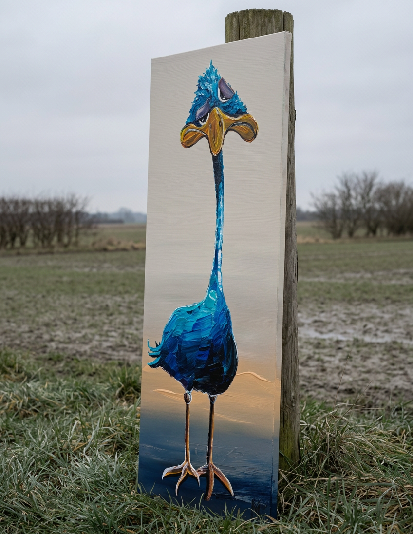 Grumpy Blue Bird – lænet op ad pæl